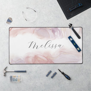 Elegant beach waves alcohol ink monogram desk mat