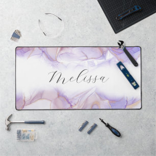 Elegant beach waves alcohol ink monogram desk mat