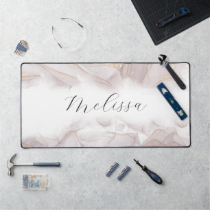 Elegant beach waves alcohol ink monogram desk mat
