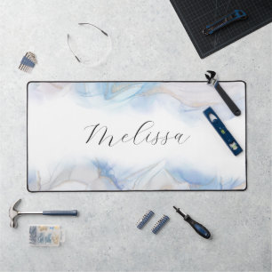 Elegant beach waves alcohol ink monogram desk mat