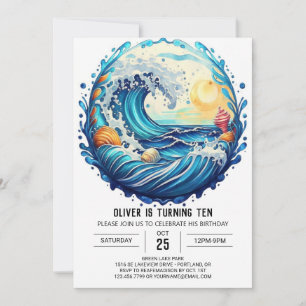 Elegant Beach Waves Kids Birthday Invitation