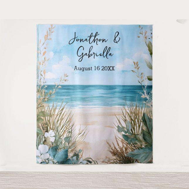 Elegant Beach Wedding Backdrop  Tapestry (Front)