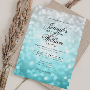 Elegant Beach Wedding Bokeh Lights QR RSVP Invitation