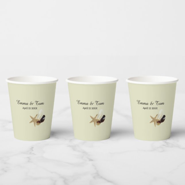 Elegant Beach Wedding Coastal Ocean Destination Paper Cups (Multi)