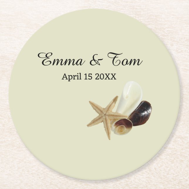 Elegant Beach Wedding Coastal Ocean Destination Round Paper Coaster (Front)