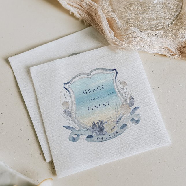 Elegant Beach Wedding Crest Coastal Chic Napkin (Creator Uploaded)