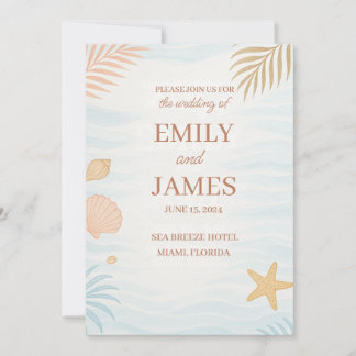 Elegant Beach Wedding Invitation, Pastel Coral Invitation