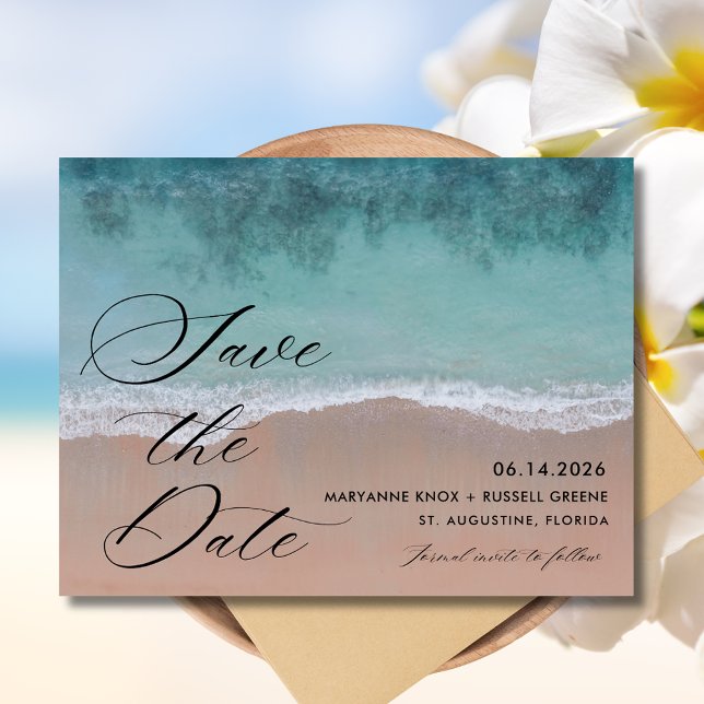 Elegant Beach Wedding Photo Save the Date Announcement Postcard (Elegant Beach Wedding Photo Save the Date Postcard)