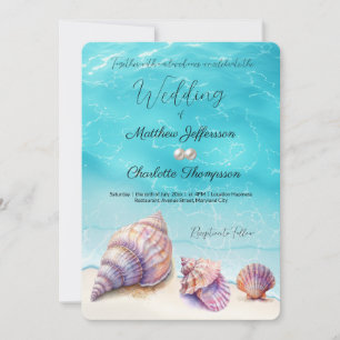 Elegant Beach Wedding  Seashells Pearls Nautical  Invitation