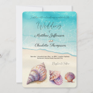 Elegant Beach Wedding Seashells Pearls Nautical Invitation