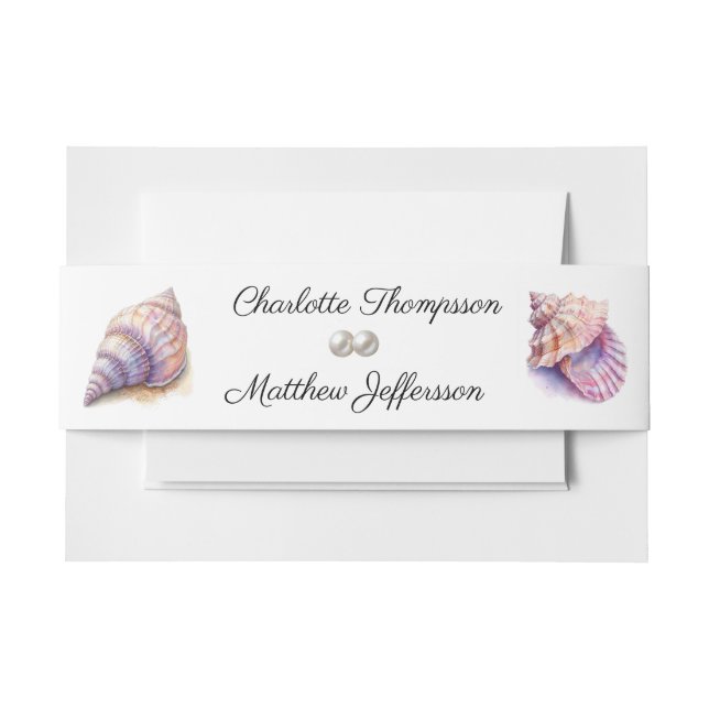 Elegant Beach Wedding  Seashells Pearls Nautical  Invitation Belly Band (Front Example)