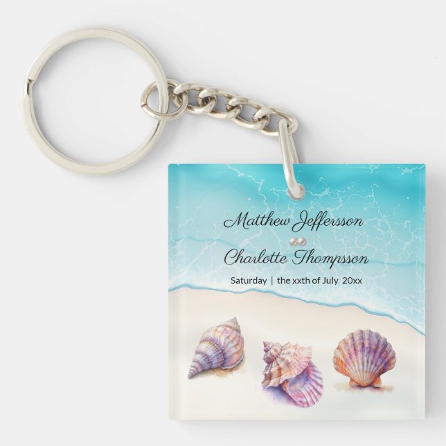 Elegant Beach Wedding  Seashells Pearls Nautical  Key Ring (Front)