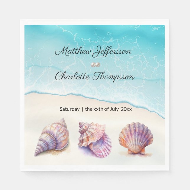 Elegant Beach Wedding  Seashells Pearls Nautical  Napkin (Front)