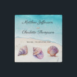 Elegant Beach Wedding  Seashells Pearls Nautical  Stone Magnet<br><div class="desc">A sophisticated beach wedding design featuring watercolor seashells and pearls on a clean white background. Elegant script and classic serif fonts create a timeless look,  perfect for a coastal,  destination,  or nautical-themed wedding. The soft pastel tones evoke a romantic and serene ocean atmosphere.</div>