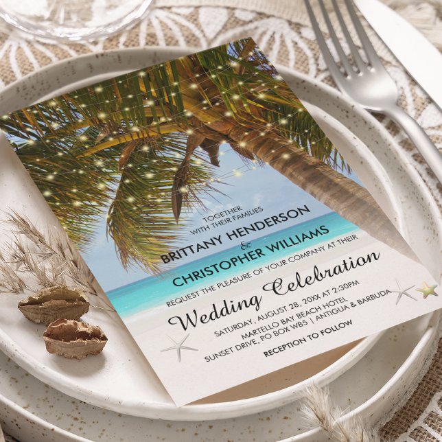 Elegant Beach Wedding | String Lights Palm Tree Invitation (Creator Uploaded)