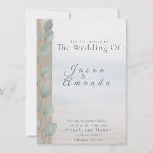 Elegant Beach with Soft Blue Wash  Invitation