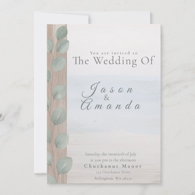 Elegant Beach with Soft Blue Wash  Invitation (Front)