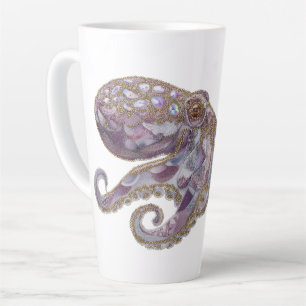 Elegant Beaded Octopus Art Illustration Latte Mug