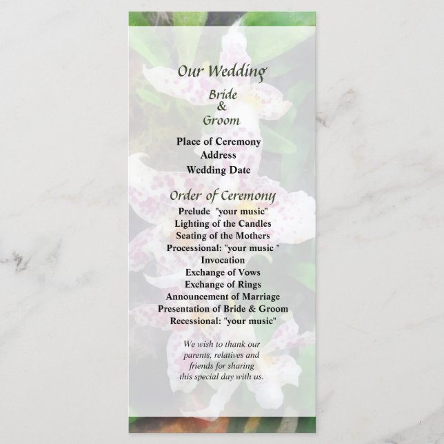 Elegant Beallara Orchids Wedding Program Programme (Front)