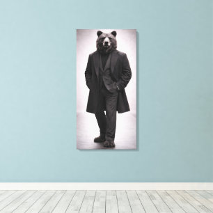 Elegant Bear in Classic Dark Suit Portrait Canvas Print