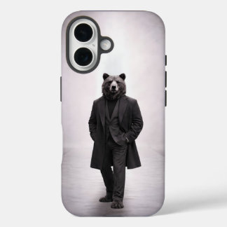 Elegant Bear in Classic Dark Suit Portrait iPhone 16 Case