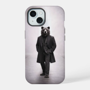 Elegant Bear in Classic Dark Suit Portrait iPhone 15 Case