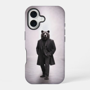 Elegant Bear in Classic Dark Suit Portrait iPhone 16 Case