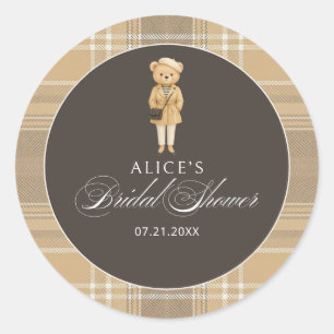 Elegant Bear Navy Blue Baby Shower Classic Round Sticker