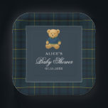 Elegant Bear Navy Blue Baby Shower Paper Plate<br><div class="desc">Serve in style with our Bear Baby Shower Paper Plates, thoughtfully designed to add a touch of timeless charm to your celebration. Featuring a watercolor illustration of an adorable teddy bear in an elegant navy blue outfit, these plates blend classic preppy style with whimsical sweetness. The deep blue and green...</div>