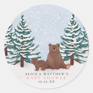 Elegant Bear Winter Baby Shower Favour Classic Round Sticker