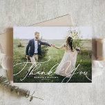Elegant Beatrice Script Photo Wedding Thank You Postcard<br><div class="desc">Elegant Beatrice Script Photo Wedding Thank You Postcard | Send thanks to family and friends for being part of your special day with this customisable thank you postcard. It features white elegant modern calligraphy. This photo thank you postcard is perfect for all occasions.</div>
