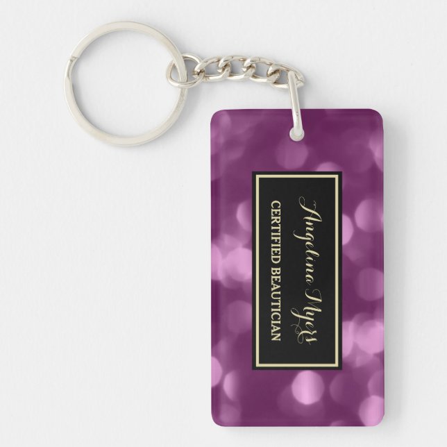 Elegant Beautician Glamourous Purple Luxe Bokeh Key Ring (Front)