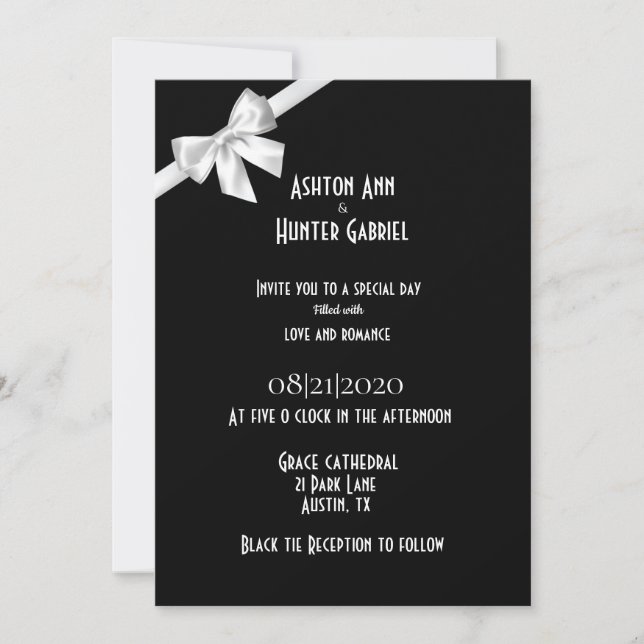 Elegant Beautiful Black White Wedding Invitation (Front)