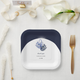 Elegant Beautiful Blue Swans Watercolor Art Paper Plate