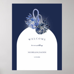 Elegant Beautiful Blue Swans Watercolor Art Poster
