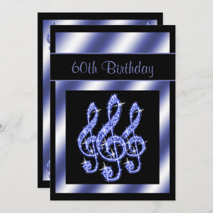 Elegant, Beautiful Blue Treble Clefs 60th Birthday Invitation