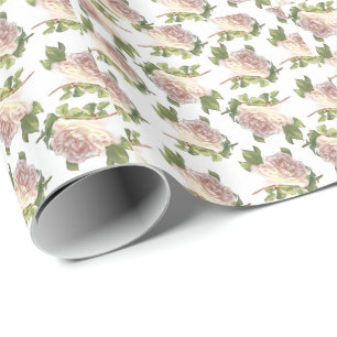 Elegant beautiful blushing white ivory pink roses wrapping paper