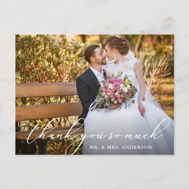 Elegant Beautiful Calligraphy Photo Wedding Postcard (Front)