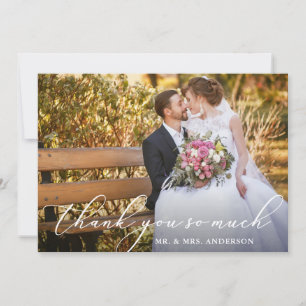 Elegant Beautiful Calligraphy Photo Wedding Thank You Card