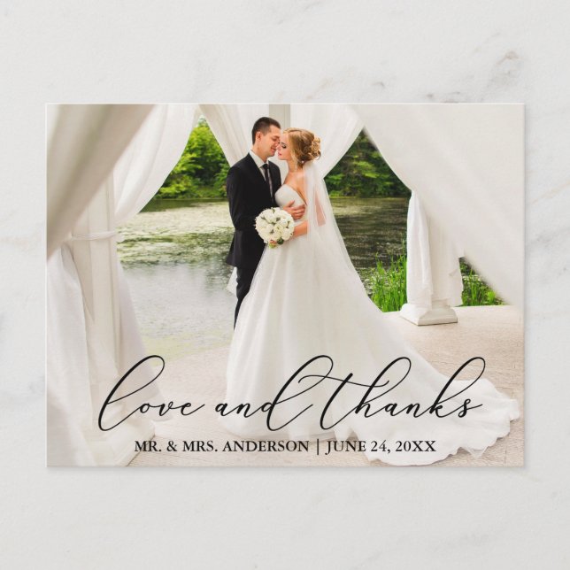 Elegant Beautiful Calligraphy Wedding Love Thanks Postcard (Front)