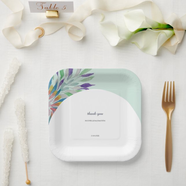 Elegant Beautiful Colourful Boho Watercolor Art Paper Plate (Wedding)