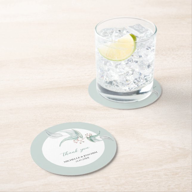 Elegant Beautiful Eucalyptus Watercolor Art Round Paper Coaster (Insitu)