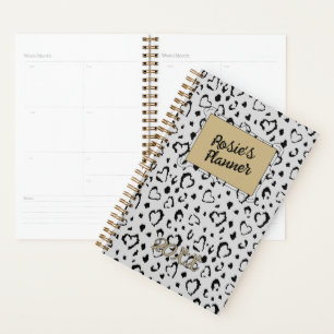 Elegant Beautiful Grey Gold Heart Name personalise Planner