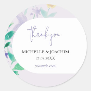 Elegant Beautiful Lilac Boho Floral Watercolor Classic Round Sticker
