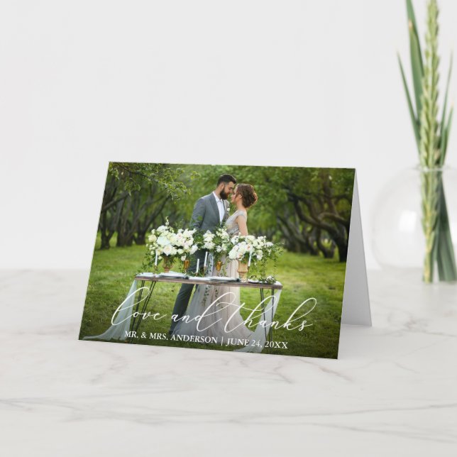 Elegant Beautiful Love Thanks Calligraphy Fold Thank You Card (Front)