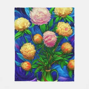 Elegant Beautiful Peony Collection Fleece Blanket