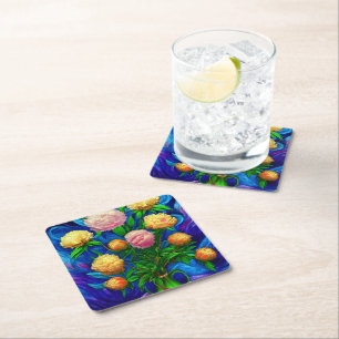 Elegant Beautiful Peony Collection Square Paper Coaster