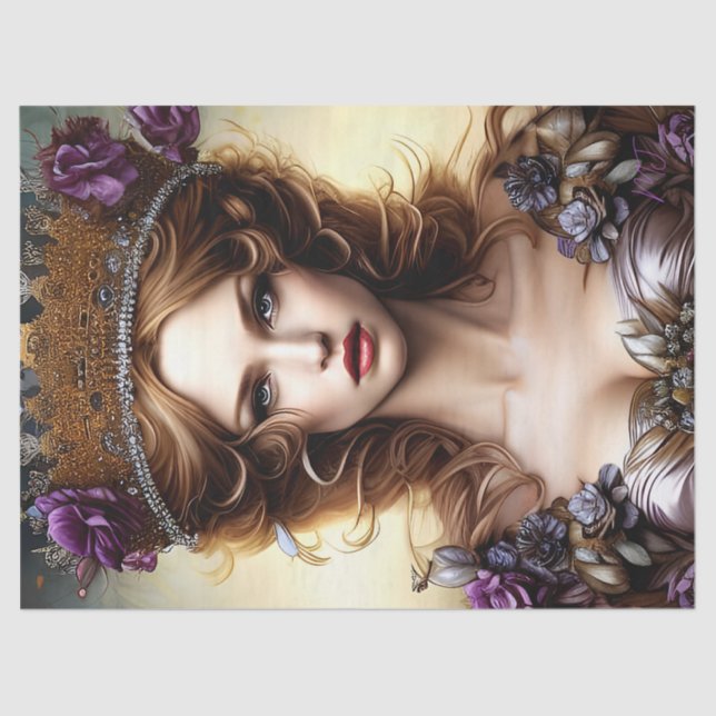 Elegant Beautiful Princess Purple Rose Decoupage Tissue Paper (Front)