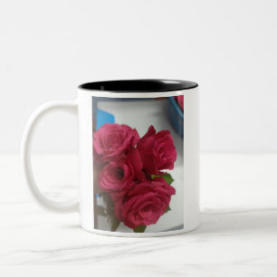 elegant beautiful red roses Two-Tone coffee mug