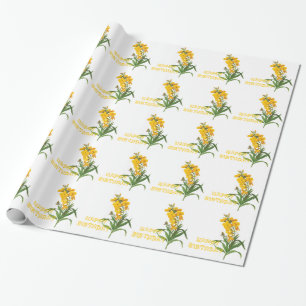 Elegant, beautiful vintage yellow flowers birthday wrapping paper